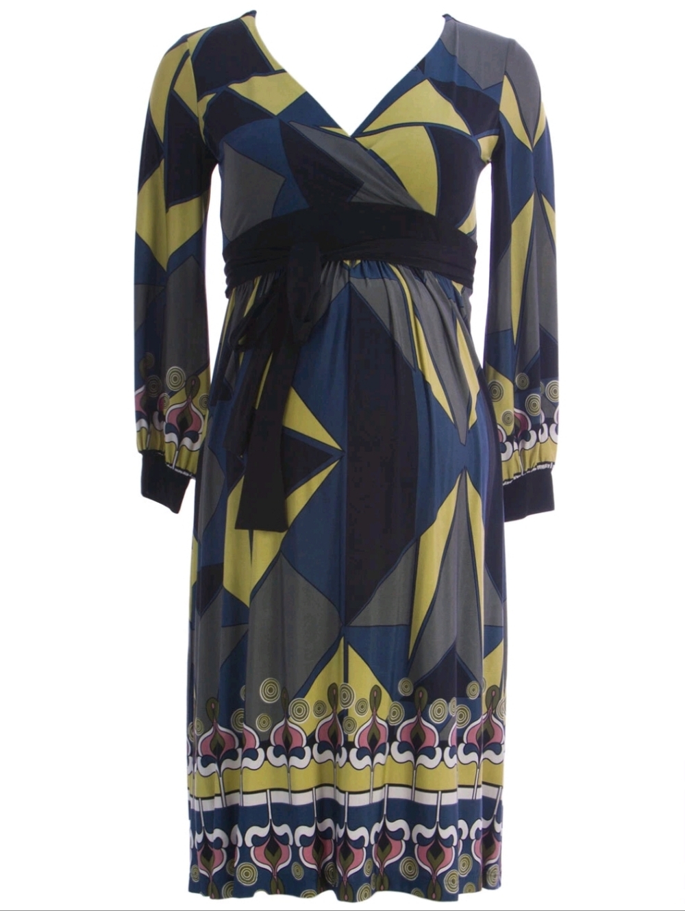 Retail $148 New OLIAN Maternity Women's Colorblock Pattern Tie Dress